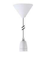 Deko Set Textilkabel silber mit Keramik-Lampenfassung E27 und wei&szlig;em Baldachin