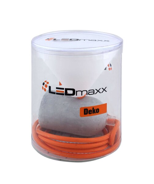 Deko Set Textilkabel orange mit Beton-Lampenfassung E27 und wei&szlig;em Baldachin