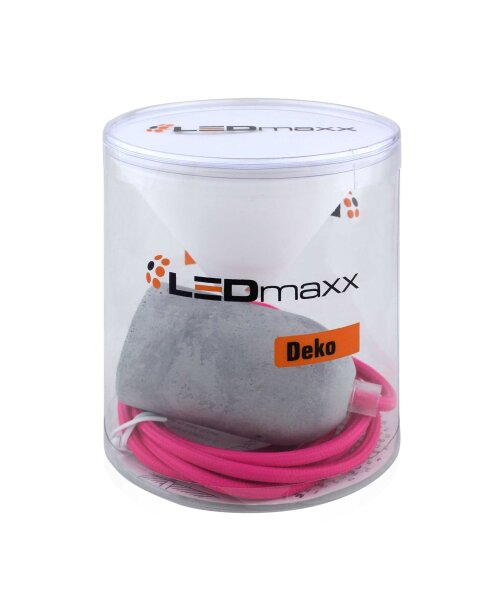 Deko Set Textilkabel pink mit Beton-Lampenfassung E27 und wei&szlig;em Baldachin