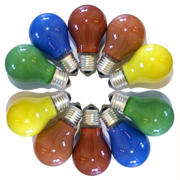 10er Set Gl&uuml;hlampen farbig gemischt 15W E27 Rot Gelb Gr&uuml;n Blau Orange