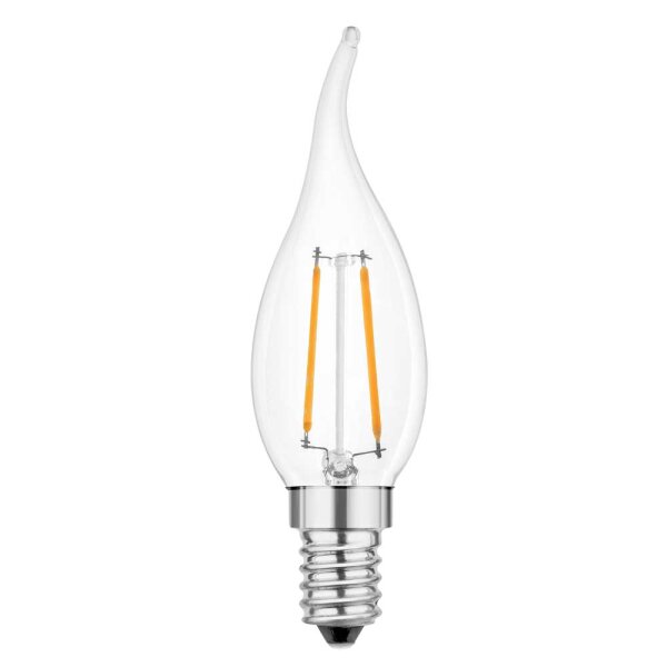 LED Filament Windsto&szlig; Kerze 2W = 25W 220lm E14 klar extra warmwei&szlig; 2200K