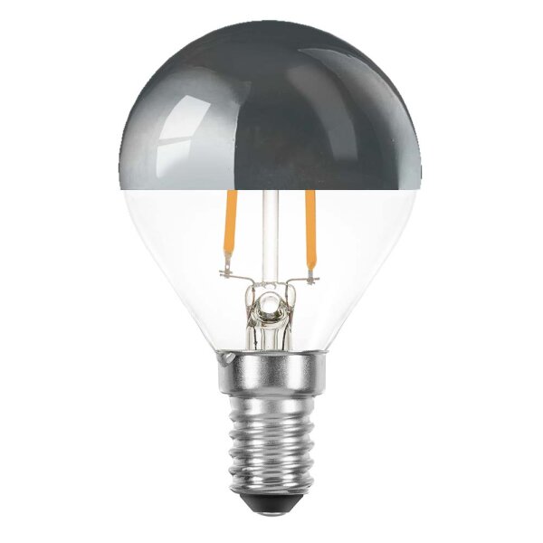 LED Filament Tropfen 2W 180lm E14 Kopfspiegel silber extra warmwei&szlig; 2200K