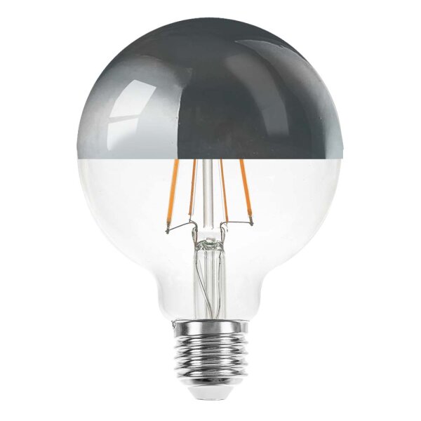 LED Filament Globe G95 6W E27 Kopfspiegel silber 680lm extra warmwei&szlig; 2200K