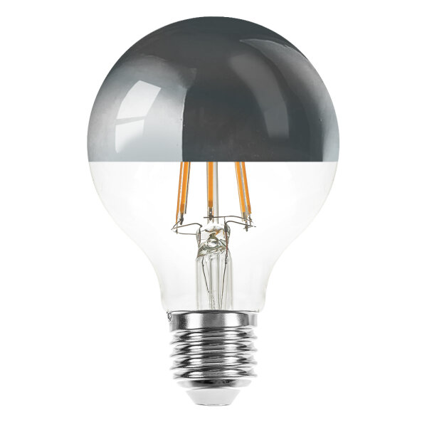 LED Filament Globe G80 4W = 40W E27 Kopfspiegel silber 400lm extra warmwei&szlig; 2200K