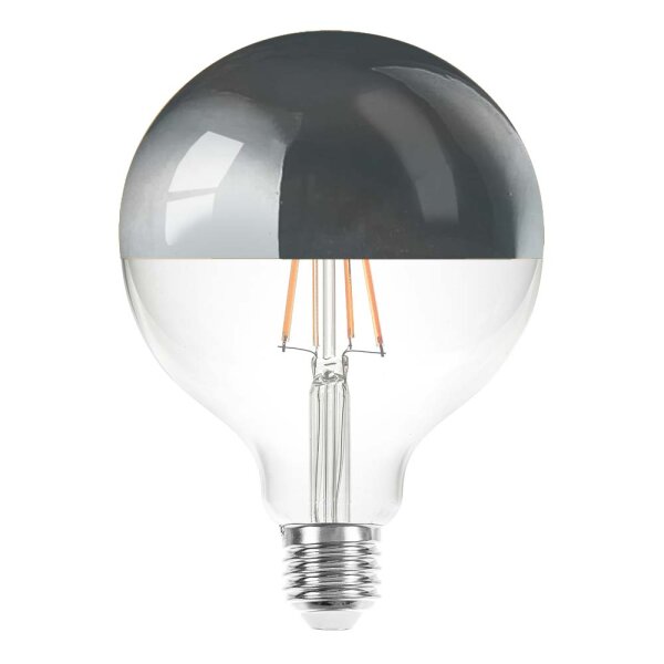 LED Filament Globe G125 4W = 40W E27 Kopfspiegel silber 400lm extra warmwei&szlig; 2200K