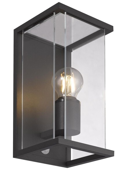 Design-Wandleuchte Graphit 1x E27 Indoor/Outdoor mit Sensor